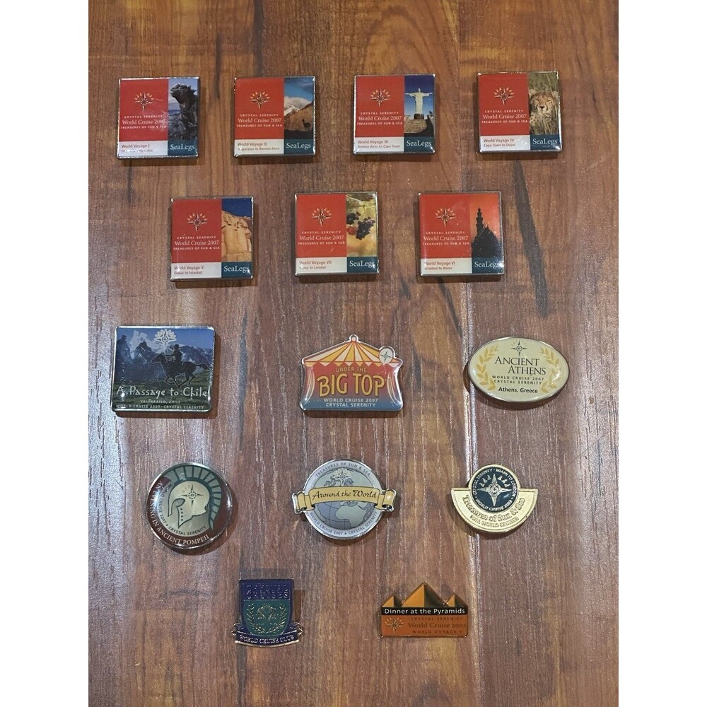 Lot of (15) Crystal Serenity Ship 2007 2005 SeaLegs Voyages World Cruise Pins